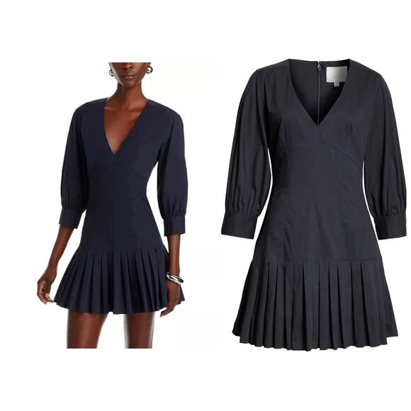 cinq a sept Dresses & Skirts - CINQ A SEPT Sawyer Navy V-Neck Pleated Minidress